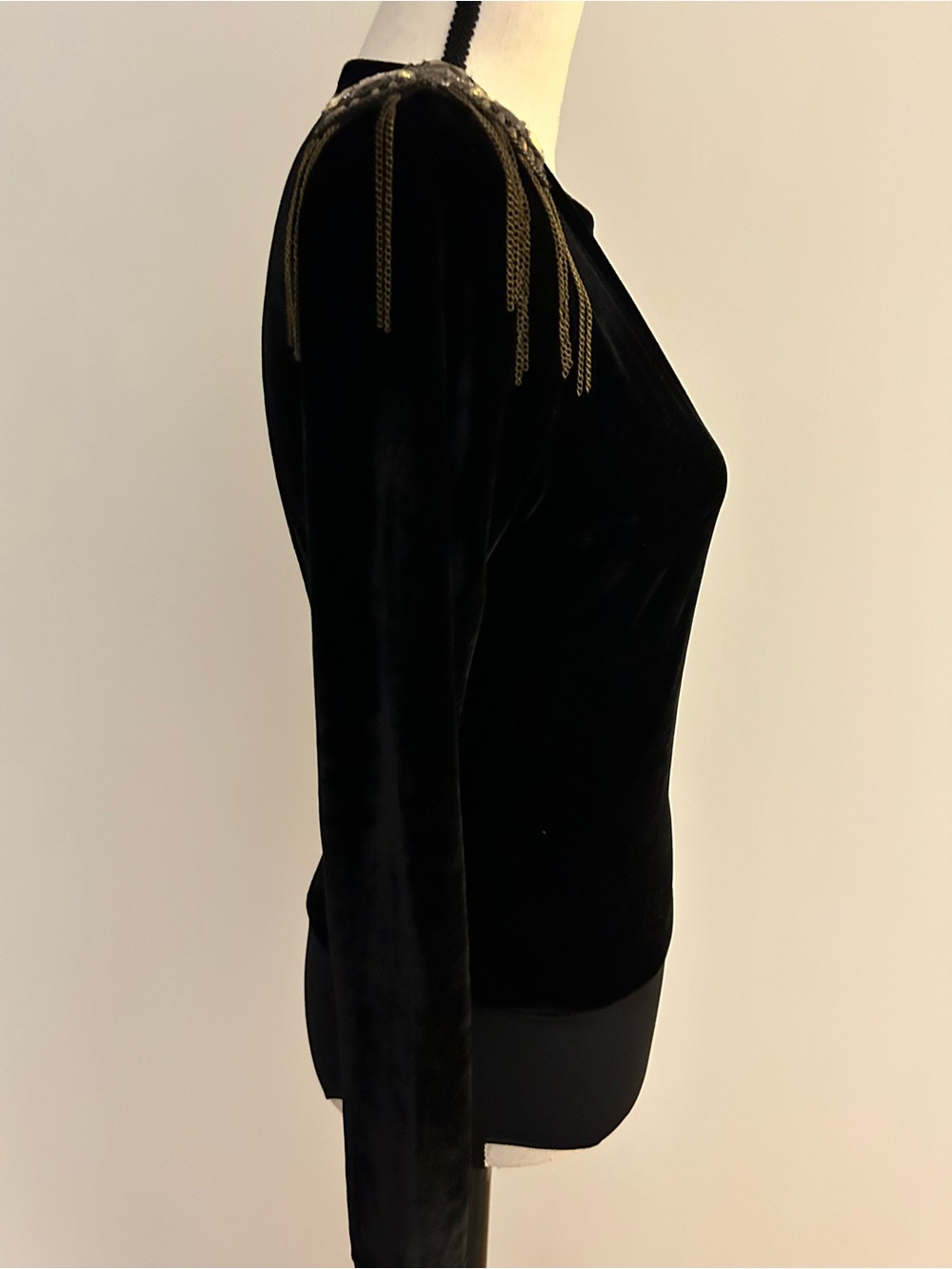 Zara Black Velvet Embellished Shoulder Bodysuit Top SZ M - Picture 5 of 10